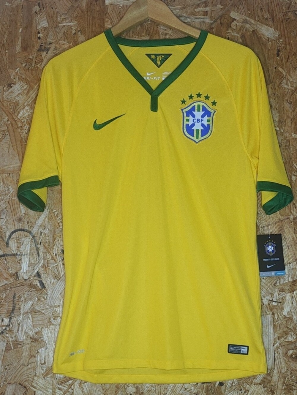 Nike Dri-fit Authentic Yellow Brazil Football Jersey with Green Trim